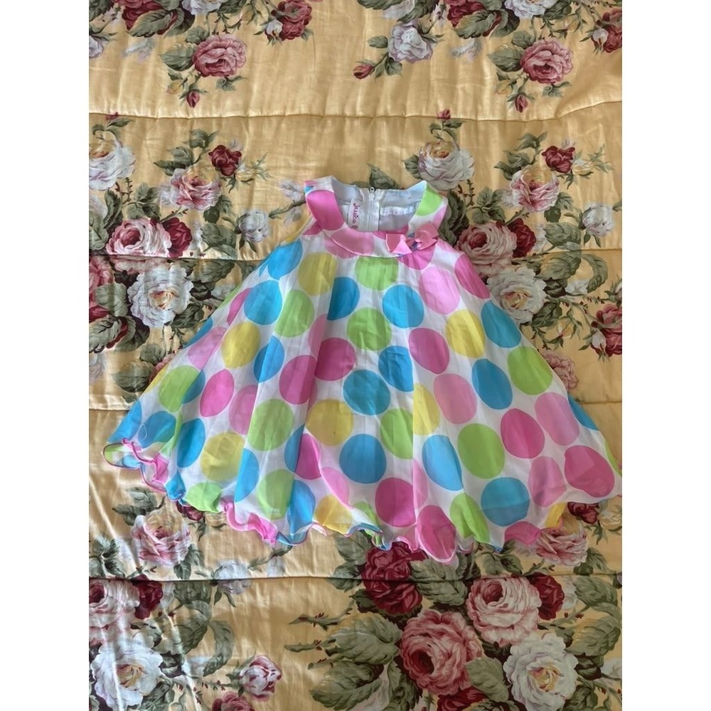 Jessica Ann Girls 12M Polka Dot Chiffon Dress Pink Easter Spring Party Pastel